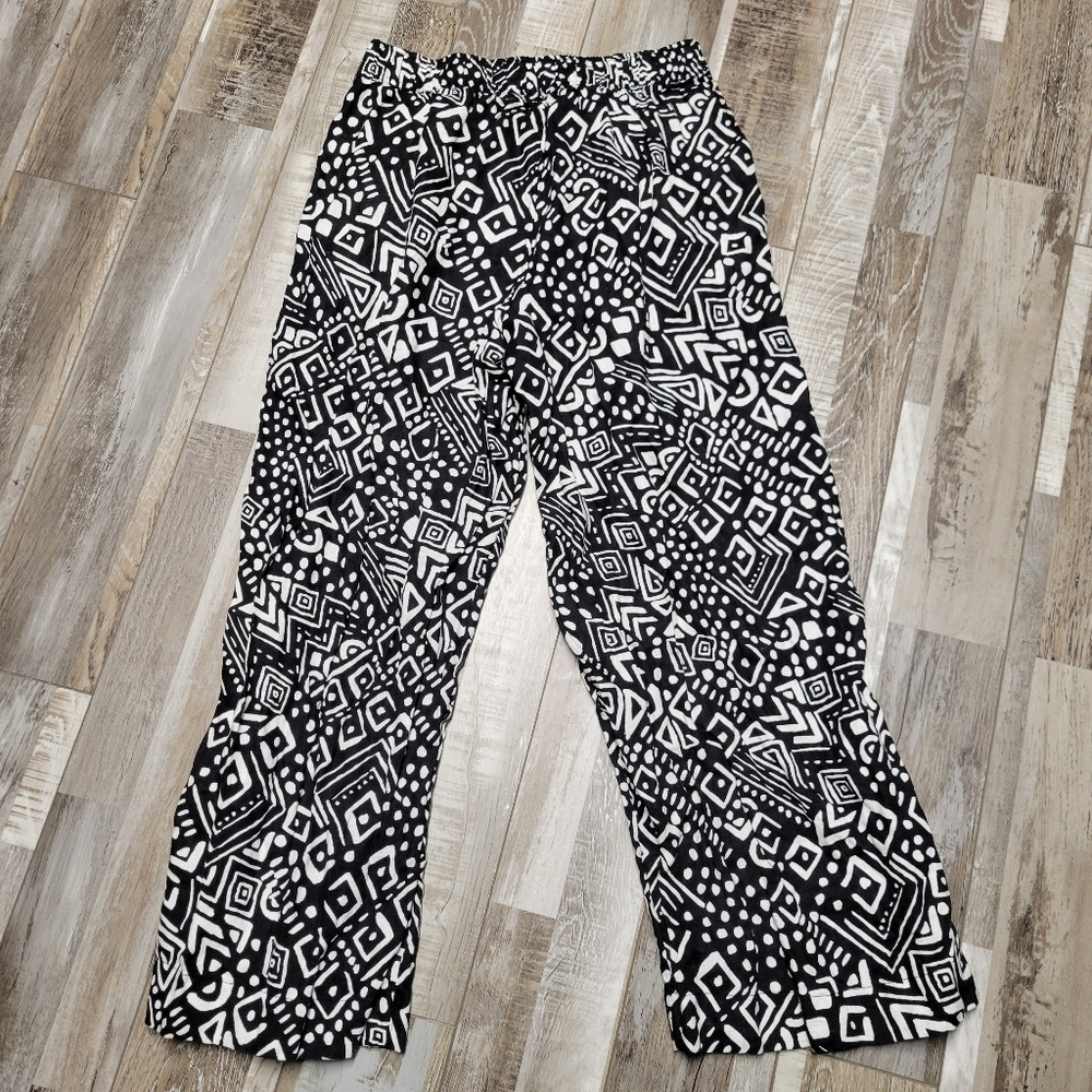 Tahari Black & White Linen Geo Print Wide Leg Pants Size Small - Picture 2 of 4